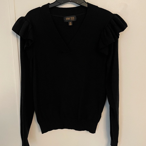 Truth Women's Black V-Neck Sweater with Ruffle Sleeves Size M - Picture 1 of 7